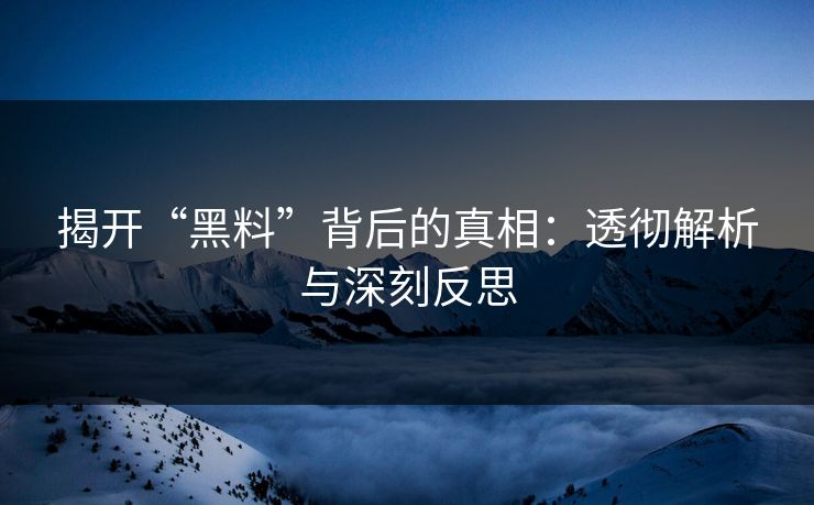 揭开“黑料”背后的真相：透彻解析与深刻反思  第1张
