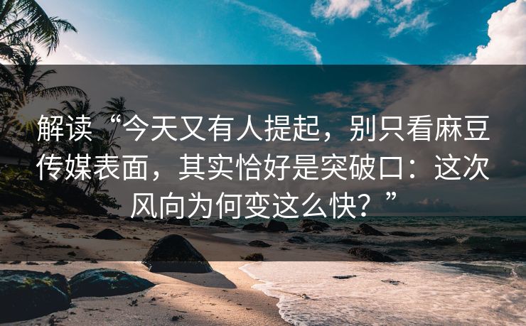 解读“今天又有人提起，别只看麻豆传媒表面，其实恰好是突破口：这次风向为何变这么快？”  第1张